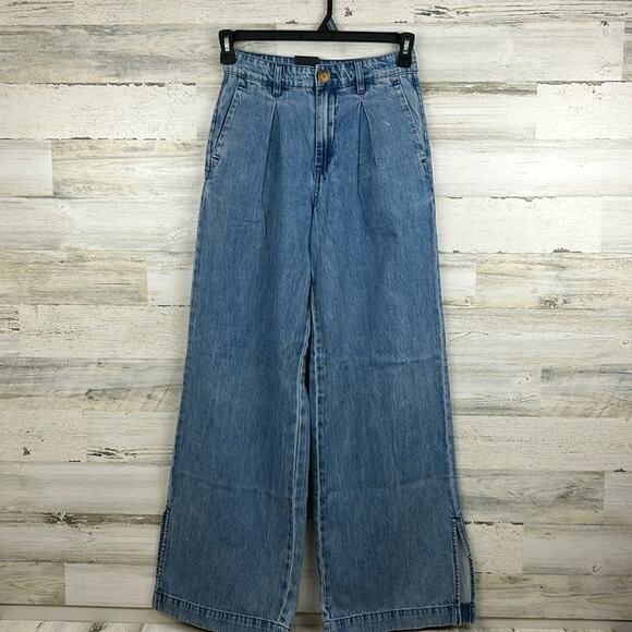 Blank NYC Women’s 25 Pleated Wide Leg Cotton Jeans Boho Skater New - Picture 2 of 9
